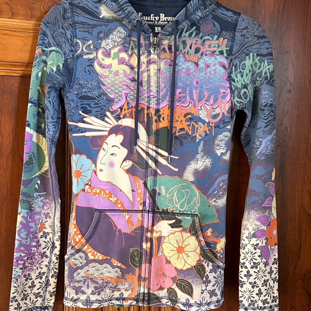 Lucky Brand Sweatshirt Hoodie Asian Geisha Year of the Dragon 2000 Y2K, Size XS - Picture 4 of 16